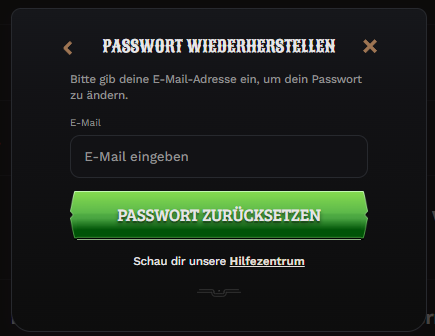 Passwort wiederherstellen: E-Mail-Adresse eingeben und Passwort zurücksetzen auswählen